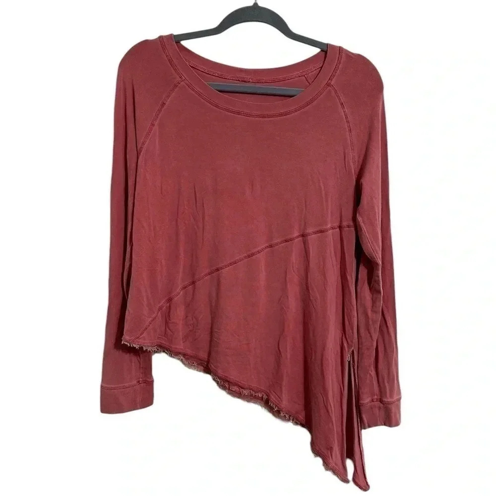 Women’s Soft Surroundings Pink Distressed High Low Long Sleeve Shirt Size XSmall